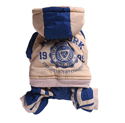 Комбинезон для собак Уют New York с капюшоном сине-бежевый 24см  р-р S