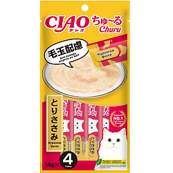 INABA Ciao Churu Лакомство для кошек Пюре куриное филе для вывода шерсти 4шт 56гр