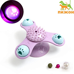 Игрушка-вертушка на присоске для кошек 3 отсека с бубенчиками 7887620