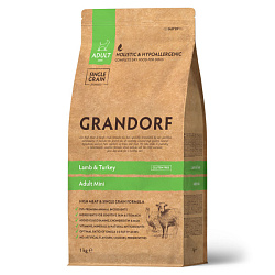 Grandorf Adult Mini корм сухой низкозерновой для собак взрослых мелких пород с ягненком и индейкой 1кг