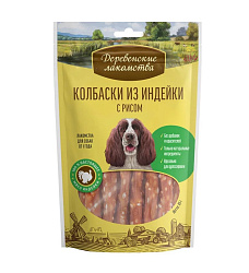 Деревенские лакомства для собак Колбаски из индейки с рисом для всех пород 85гр