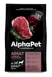 AlphaPet Superpremium корм сухой для собак крупных пород с говядиной и потрошками 3кг