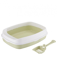 Туалет для кошек Pet-it Classic с бортиками 46*34*12 совок в комплекте, зеленый 24616