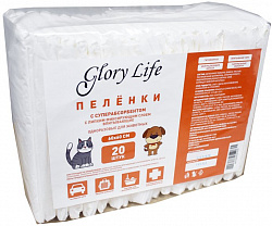 Пеленки Glory Life с суперабсорбентом с липким фиксирующим слоем белые 60*60см (20шт) 