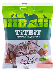 TiTBiT лакомство для кошек хрустящие подушечки с паштетом из индейки 30гр