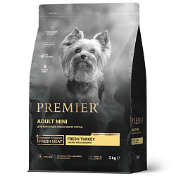 Premier Dog Adult Mini корм сухой для собак мелких пород свежее мясо индейки 3кг