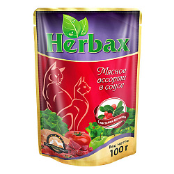 Herbax влажный корм для кошек мясное ассорти с листьями брусники в соусе 100гр