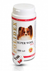Polidex Super Wool Plus для собак Здоровая кожа и красивая шерсть 500 таблеток