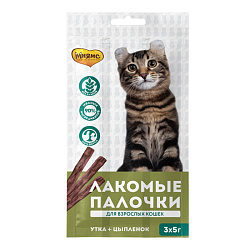 Мнямс лакомство для кошек лакомые палочки с цыпленком и уткой 3*5гр