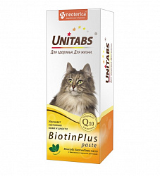 Unitabs BiotinPlus с Q10 паста для кошек биотин и таурин 120мл