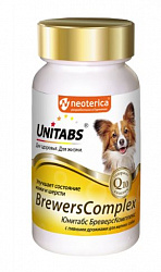 Unitabs BrewersComplex с Q10 для собак мелких пород уход за шерстью и кожей 100 таблеток