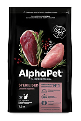 AlphaPet Superpremium корм сухой для кошек стерилизованных с уткой и индейкой 400гр