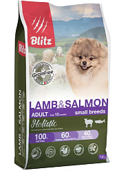 Blitz Holistic Dog Adult Small корм сухой беззерновой для собак взрослых мелких пород с ягненком и лососем 1,5кг