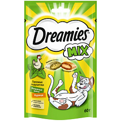 Dreamies Mix лакомые подушечки лакомство для кошек с курицей и мятой 60гр