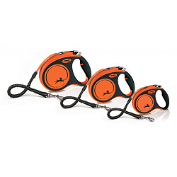 Поводок рулетка FLEXI Xtreme ремень 5м 35кг черный/оранжевый