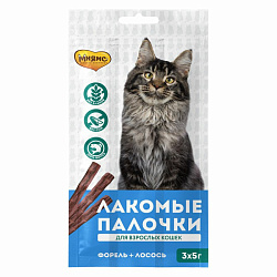 Мнямс лакомство для кошек лакомая палочка 13,5 см с форелью и лососем 3*5гр