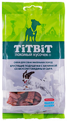 TiTBiT лакомство для собак мелких пород хрустящие подушечки с начинкой со вкусом говядины и сыра 95гр