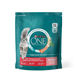 Purina ONE корм сухой для кошек стерилизованных с лососем и пшеницей 750гр