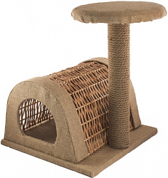 Когтеточка Домик ZooM Лоза Чердачок полукруглая крыша холщовка столбик джут D6,5см 42*54*50см