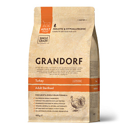 Grandorf Adult Sterilised корм сухой низкозерновой для кошек стерилизованных с индейкой 400гр