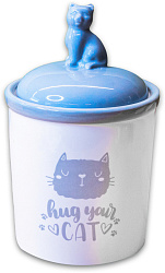Бокс керамикАрт керамический для хранения корма Hug your cat 1,65л бело-серая