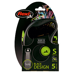 Поводок рулетка FLEXI Black Design S лента 5м до 15кг черн/зеленый